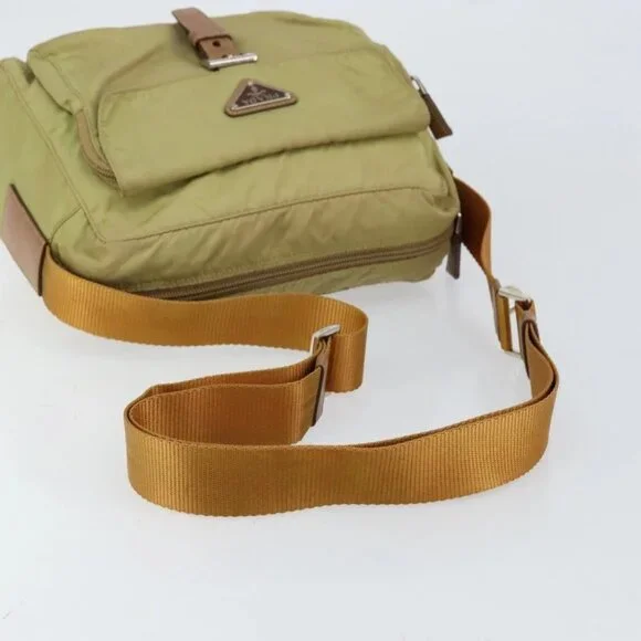 PRADA Shoulder Bag Nylon Beige Silver
